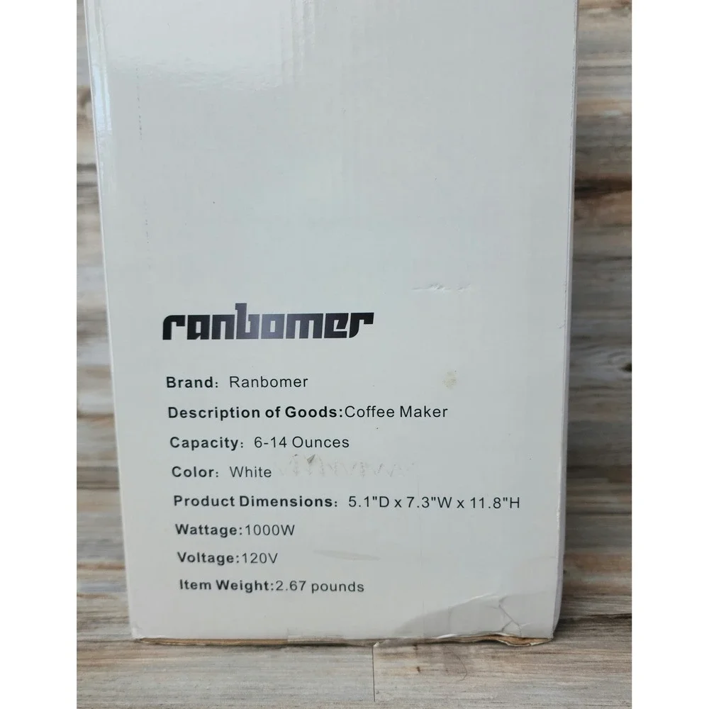 Ranbomer CMK1030 Single Serve Coffee Maker Ground and K Cup Pod White 1000W